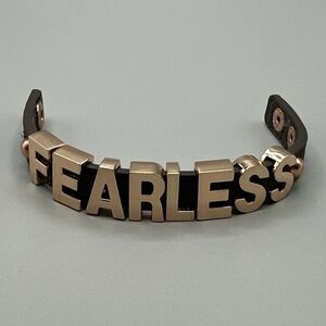 BCBGeneration Brown Leather Gold Tone Fearless Statement Bracelet #835